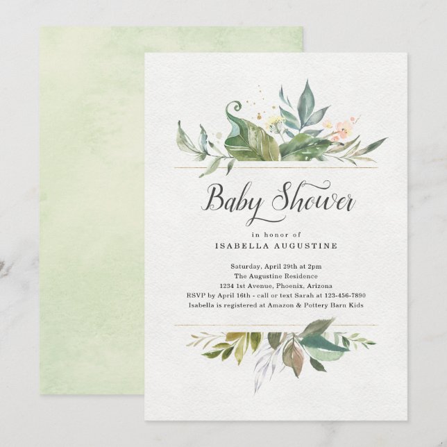 Watercolor Floral Baby Shower Invitation (Front/Back)