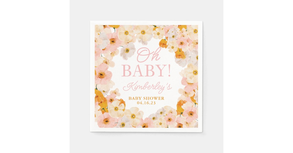 Watercolor floral baby shower napkins Zazzle