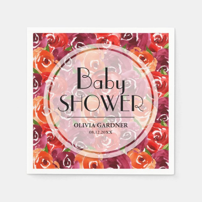 Watercolor Floral Baby Shower Napkins (Front)