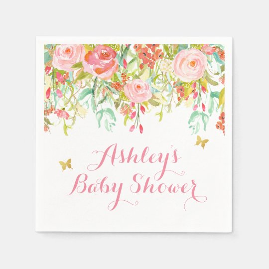 Watercolor Floral Baby Shower Napkins Decorations Zazzle Com