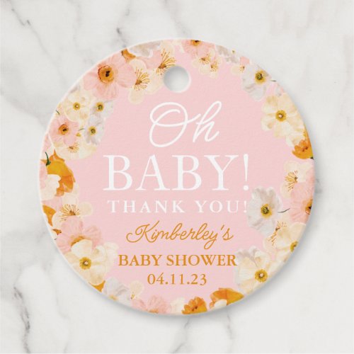Watercolor floral baby shower Oh Baby Favor Tags
