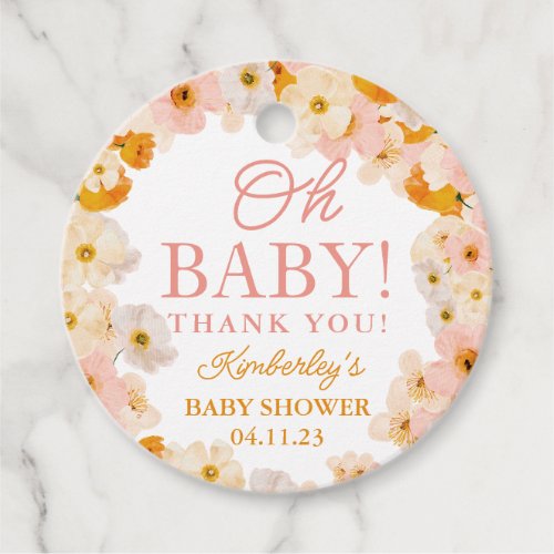 Watercolor floral baby shower Oh Baby Favor Tags