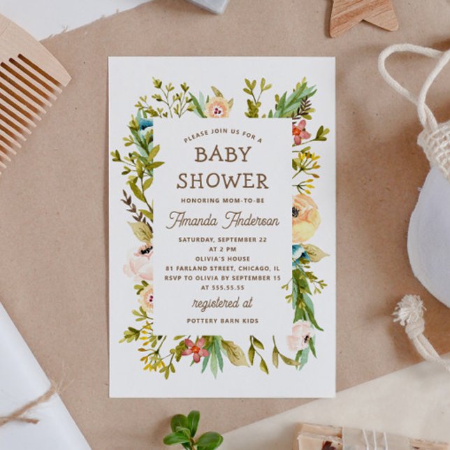 Watercolor floral baby shower. Rustic greenery Invitation (Creator Uploaded)