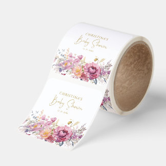 Watercolor Floral Baby Shower Stickers Pink Purple