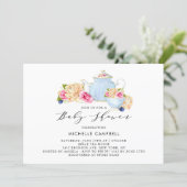 Watercolor Floral Baby Shower Tea Party Invitation (Standing Front)