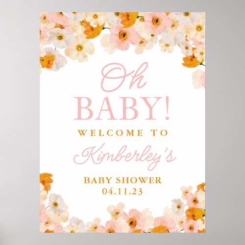 Watercolor floral baby shower Welcome Sign