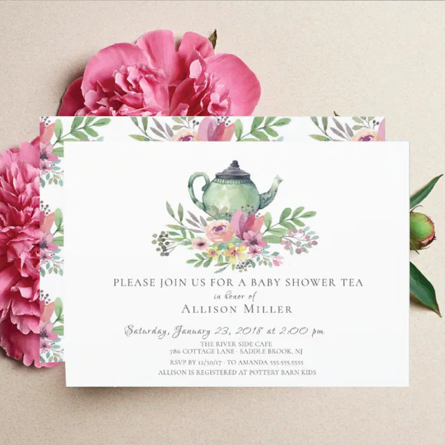 Watercolor Floral Baby Tea Party Invitation | Zazzle