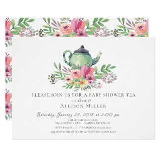 Watercolor Floral Baby Tea Party Invitation