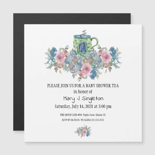 Watercolor Floral Baby Tea Party Magnetic Card