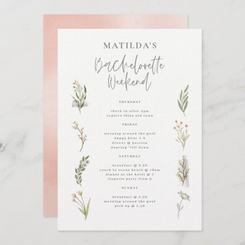 Watercolor floral bachelorette weekend itinerary