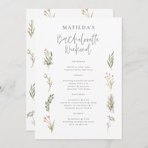 Watercolor floral bachelorette weekend itinerary