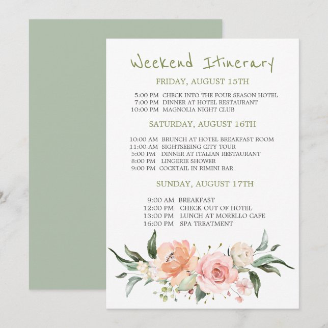 Watercolor floral Bachelorette Weekend Itinerary Invitation (Front/Back)
