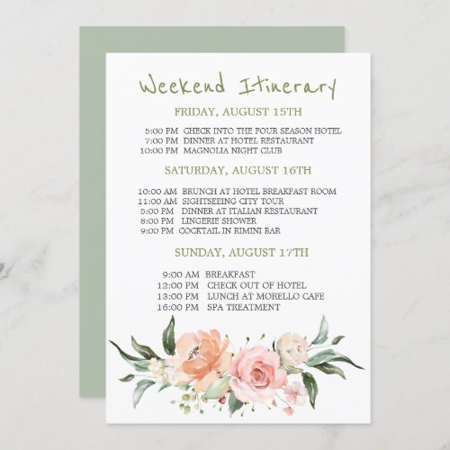 Watercolor floral Bachelorette Weekend Itinerary Invitation