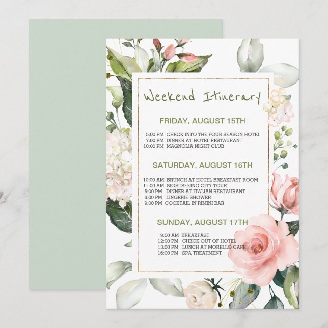 Watercolor floral Bachelorette Weekend Itinerary Invitation (Front/Back)