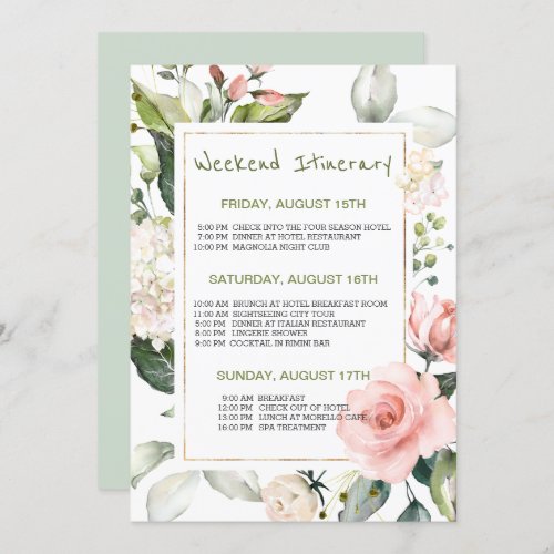 Watercolor floral Bachelorette Weekend Itinerary Invitation