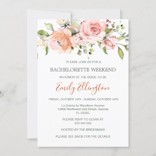 Watercolor floral Bachelorette Weekend Itinerary Invitation