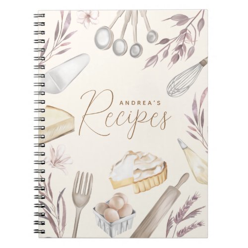 Watercolor Floral Bakery Kitchen Supplies Recipe Notebook
