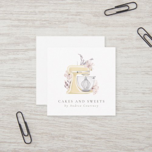 Watercolor Floral Bakery Pastry Chef Mixer Cake Square Business Card