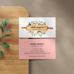 Watercolor Floral Bakery Rolling Pin Patisserie Business Card