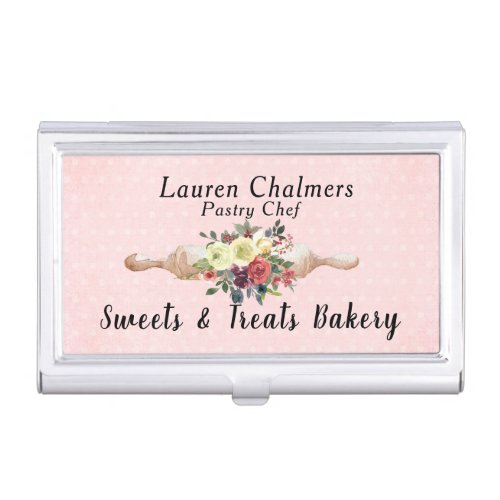 Watercolor Floral Baking Pin Pastry Chef Business Card Case