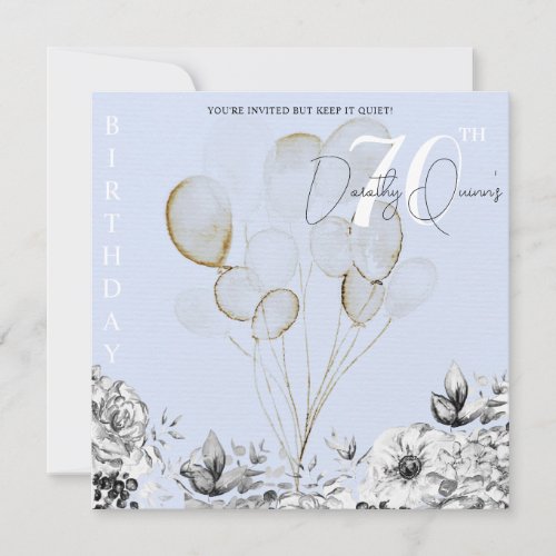 Watercolor Floral Balloon Surprise Birthday Party Invitation