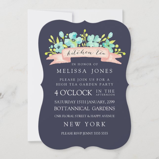Watercolor Floral Banner Kitchen Tea Invite (Front)