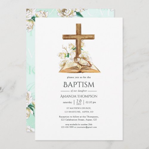 Watercolor Floral Baptism Christening Dedication Invitation