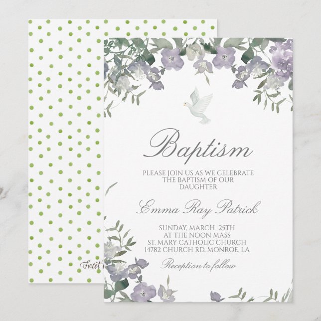 Watercolor Floral Baptism Invitation (Front/Back)