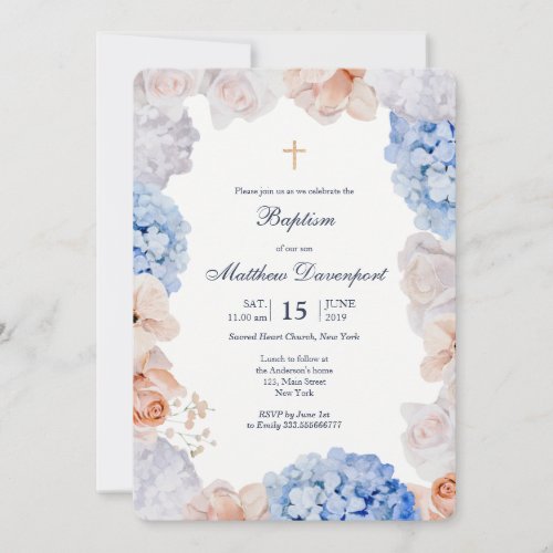 Watercolor Floral Baptism invitation boy and girl