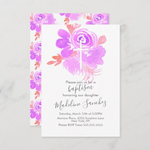 Watercolor Floral Baptism Purple Baby Dedication   Invitation