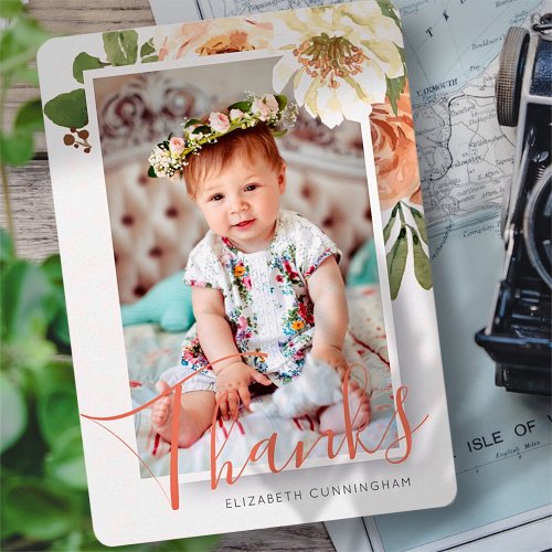 Watercolor Floral Baptism Thank You Card