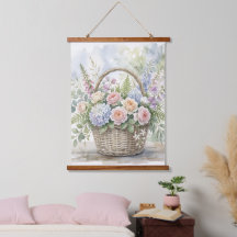Watercolor Floral Basket with Roses and Hydrangeas