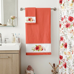 Watercolor floral bath towel set