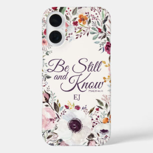Watercolor Floral Be Still Psalm Monogram iPhone 16 Case