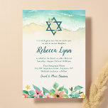 Watercolor Floral Beach Bat Mitzvah Invitation<br><div class="desc">This elegant beach themed Bat Mitzvah invitation is perfect for your special day! The design features tropical watercolor flowers,  Star of David and ocean waves on the sand.</div>