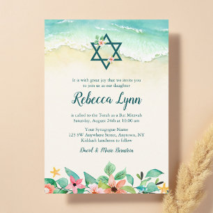 Watercolor Floral Beach Bat Mitzvah Invitation