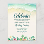 Watercolor Floral Beach Bat Mitzvah Reception Enclosure Card<br><div class="desc">Modern beach themed Bat Mitzvah party reception insert card. Design features tropical watercolor flowers and ocean waves on the sand.</div>