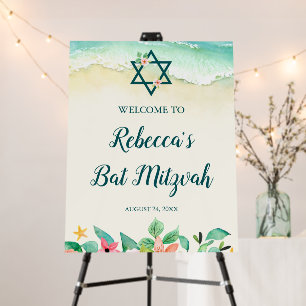Watercolor Floral Beach Bat Mitzvah Welcome Foam Board