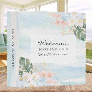 Watercolor Floral Beach House Guest Information 3 Ring Binder