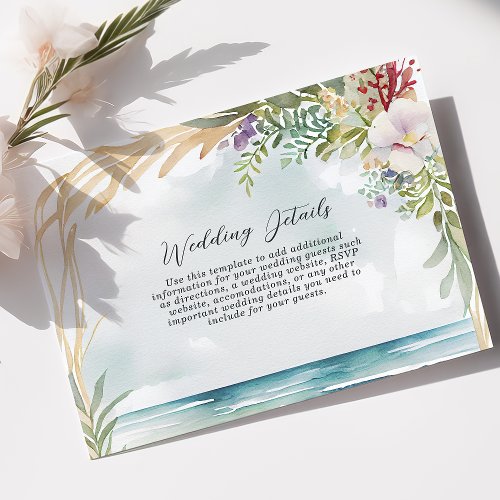 Watercolor Floral Beach Summer Wedding Details Enclosure Card