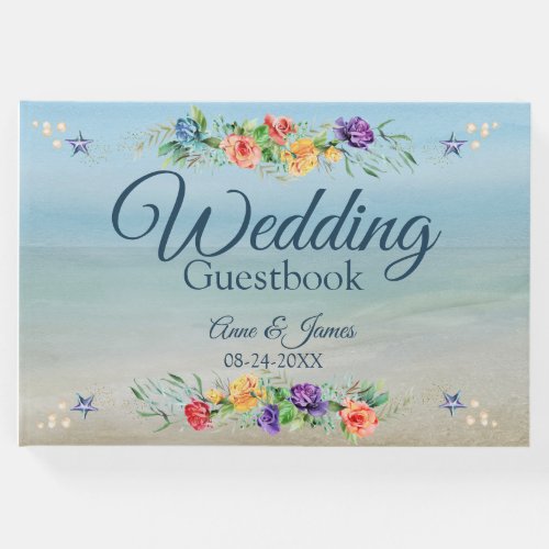 Watercolor Floral Beach Wedding Guest Book