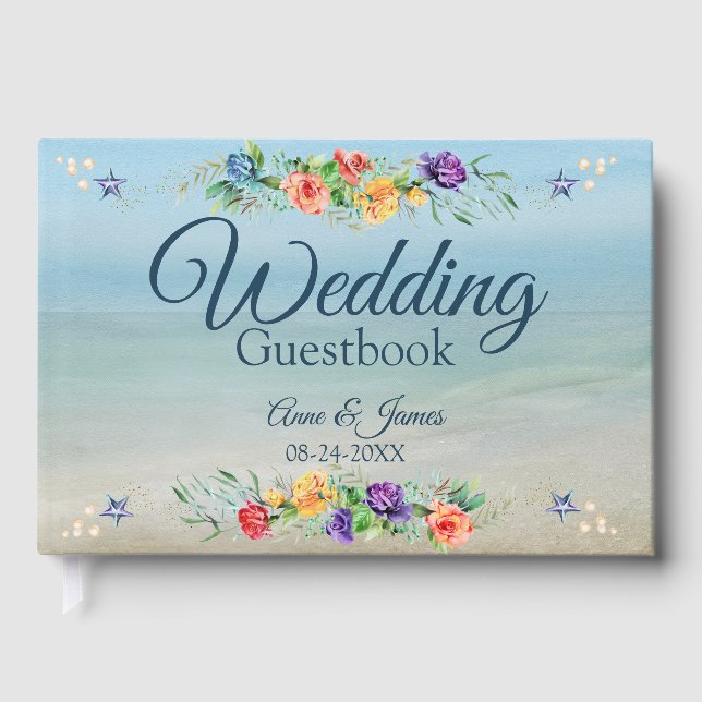 Watercolor Floral Beach Wedding Guest Book (Front)