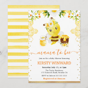 Watercolor Floral Bee Baby Shower Invitation