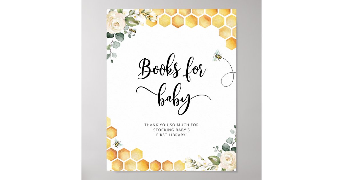Watercolor floral bee Books for baby Poster | Zazzle