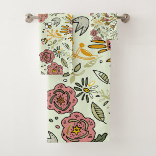 Watercolor Floral Bee Flowers Elegant Modern Bath Towel Set