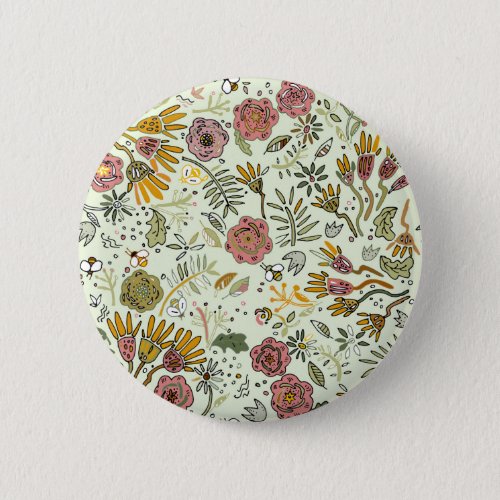 Watercolor Floral Bee Flowers Elegant Modern Button