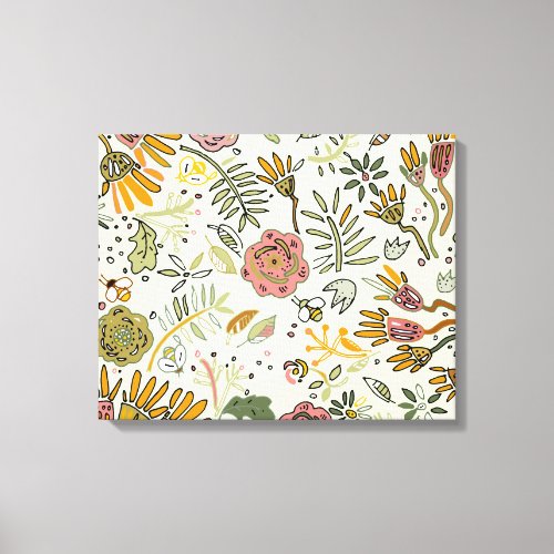 Watercolor Floral Bee Flowers Elegant Modern Canvas Print