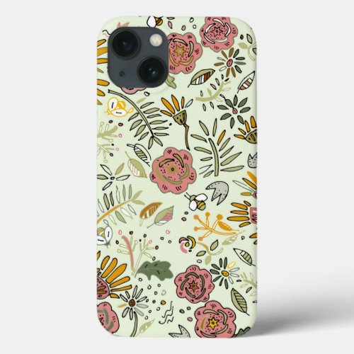 Watercolor Floral Bee Flowers Elegant Modern iPhone 13 Case