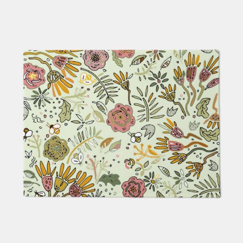 Watercolor Floral Bee Flowers Elegant Modern Doormat