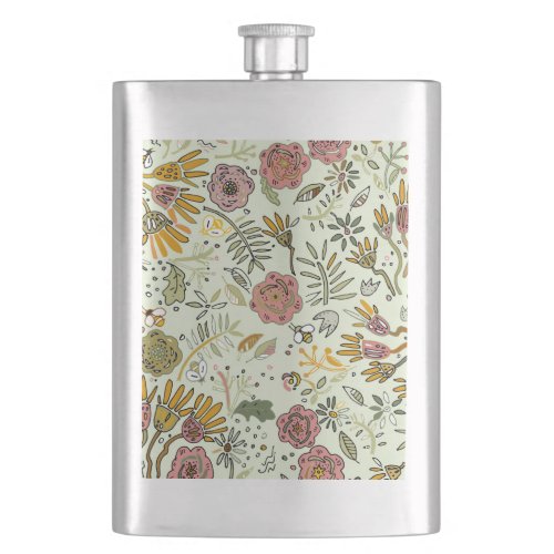 Watercolor Floral Bee Flowers Elegant Modern Flask
